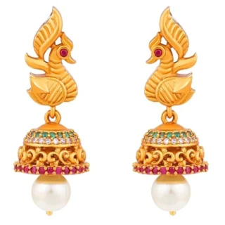 Traditional Jewellery 18K Gold Plated CZ Pearl Peacock Jhumki Jhumka Earrings for Women
