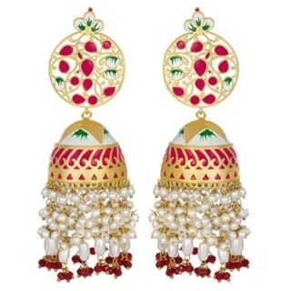 Traditional Kundan Handmade Meenakari Jhumki Earrings for Women Girls