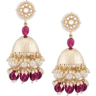 Wine Beads Drop Traditional Kundan Yellow Gold Jhumki Earring For Women-ZPFK13785