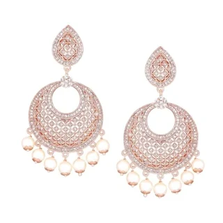 Women's 24K Rose Gold Plated American Diamond Brass Metal Mesh Drop Earring