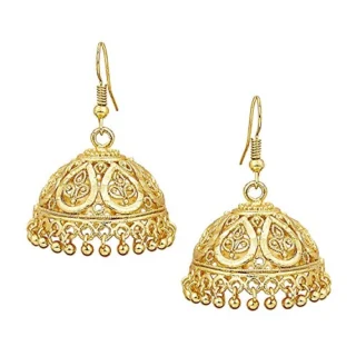 Women's Gold Plated Medium Traditional Hook Jhumki Earrings