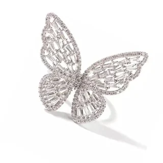 Women's Jewellery Butterfly Ring - Stainless Steel Silver AD Studded Adjustable Ring for