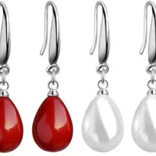 Women's Pearl Drop Earrings - Silver Plated Round Pearl Dangle and Drop Earrings
