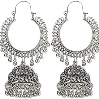 Earrings for Women Afghani Oxidised Silver Jhumka earrings for Girls