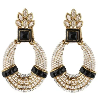 Gold Plated Pearl CZ Black Earring For Women