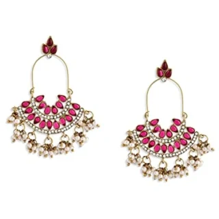 Pink Kundan Austrian Diamonds Beads Dangle Ethnic Earrings