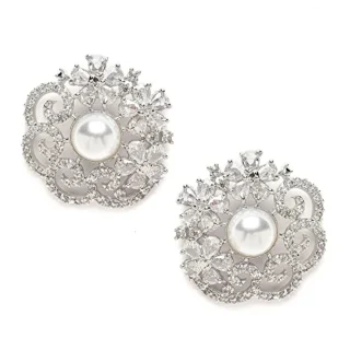 Rose Gold Plated Crescent Contemporary Floral Embelished Designed Stud Earring Jewellery