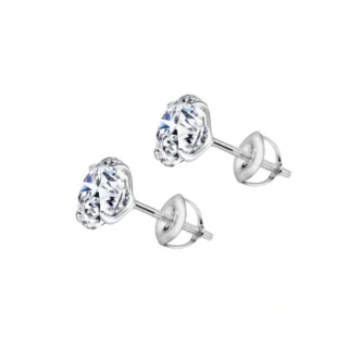 Silver Solitaire Screwback Stud Earrings - 92.5 Sterling Silver Round Brilliant Cubic