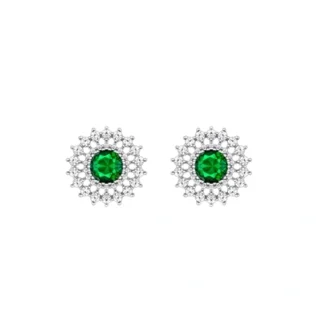 Silver Zircon Emerald Sunshine Studs - Gifts for Girlfriend, Gifts for Women