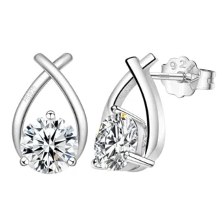 Women's 925 Silver Xo Solitaire Earrings - 92.5 Sterling Silver And Diamond Like